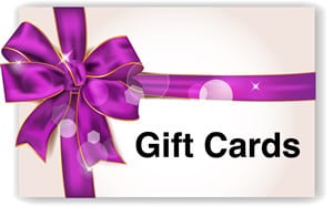 A purple gift card with the words gift cards, perfect for Holiday Specials or Massage Gift Certificates.